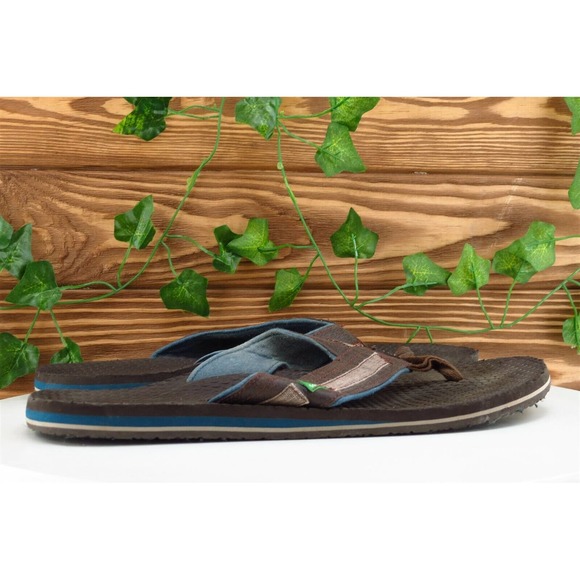 Sanuk Size 9 M Brown Flip Flop Leather Men Shoes - Picture 4 of 7